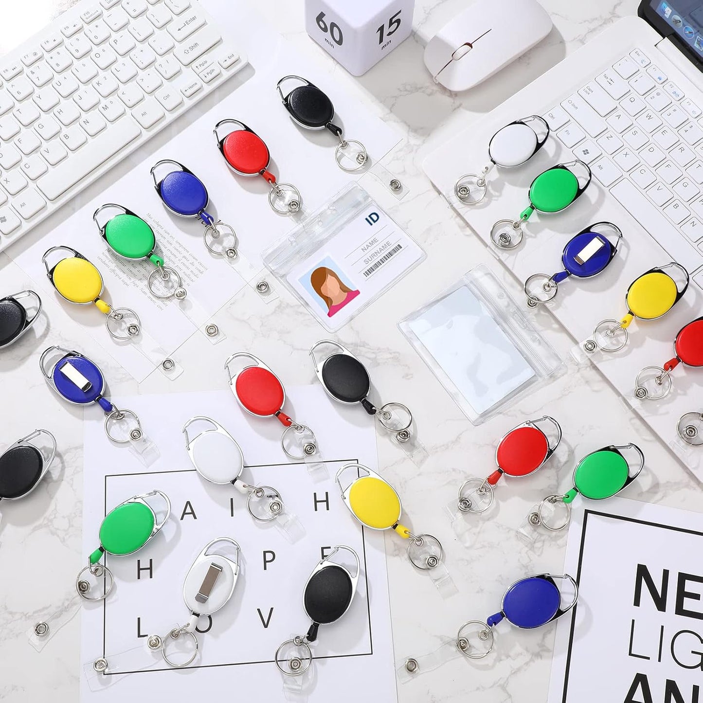 Yaomiao 100 Pack Retractable Badge Holder Reel with Clips Heavy Duty ID Card Holder Reels Bulk with Key Ring for Office Worker Doctor Nurse Employee School Students (Multicolor)