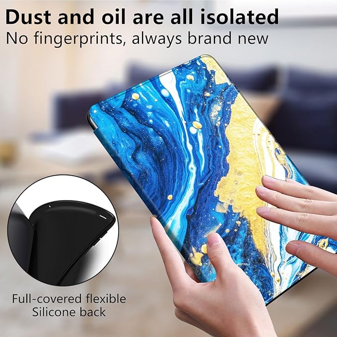 for Kindle Fire 7 case 2019 2017 Release 9th 7th Generation,360 Degree Rotating Stand Smart Protective Cover Case for Amazon fire 7 Tablet 9th/7th Generation,Abstract Blue Gold Marble