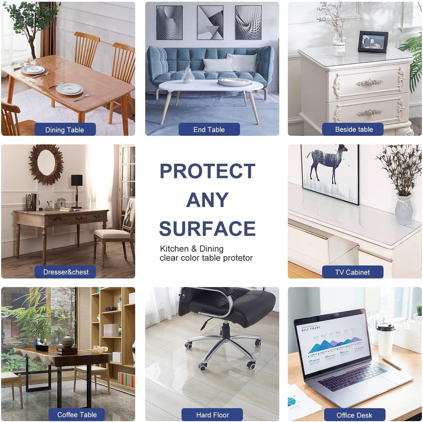 Rectangular 26x84 Inch Long Clear Plastic Conference Desk Cover Protector PVC Vinyl Desk Pad Mat Wooden Furniture Coffee Glass Sofa Side Bar Pub Bistro Dinner Table Cloth Top Protection Waterproof