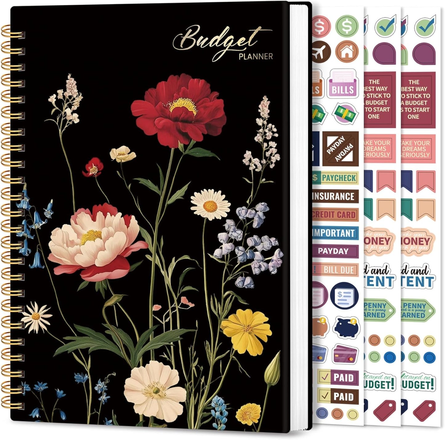 Aesthetic Budget Planner - Monthly Finance Planner with Expense Tracker, Undated Bill Organizer, Budget Notebook to Manage Your Finances, Account Budget Book with Colorful Pattern - Peony Bloom