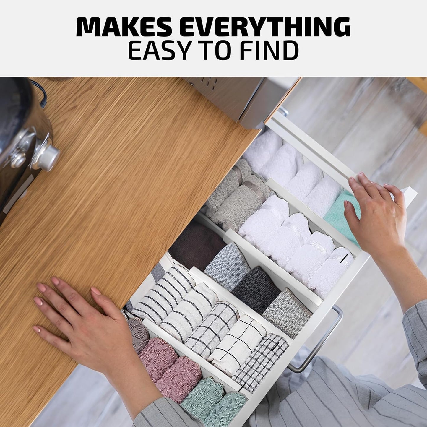 4 Pack Drawer Dividers Bamboo 2.6" High, 12.5"-17" Adjustable Drawer Organizers for Clothes, Expandable Dresser Separators in Bedroom/Bathroom/Kitchen/Office Organization and Storage (White)