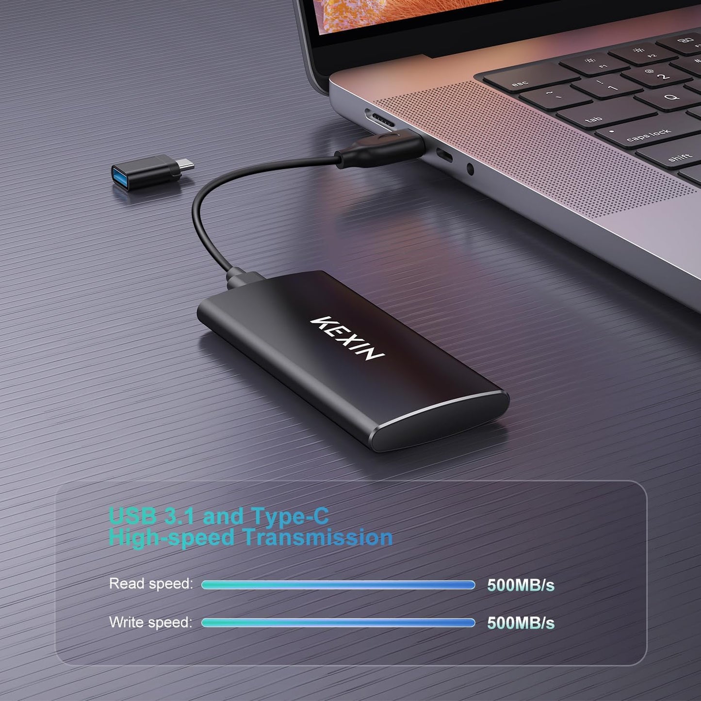 KEXIN External SSD 1TB External Hard Drive USB C Portable SSD, Up to 500MB/s, USB 3.1 External Solid State Drive 1T for PC Mac Android Game Console, Laptop, Xbox, PS4 and More