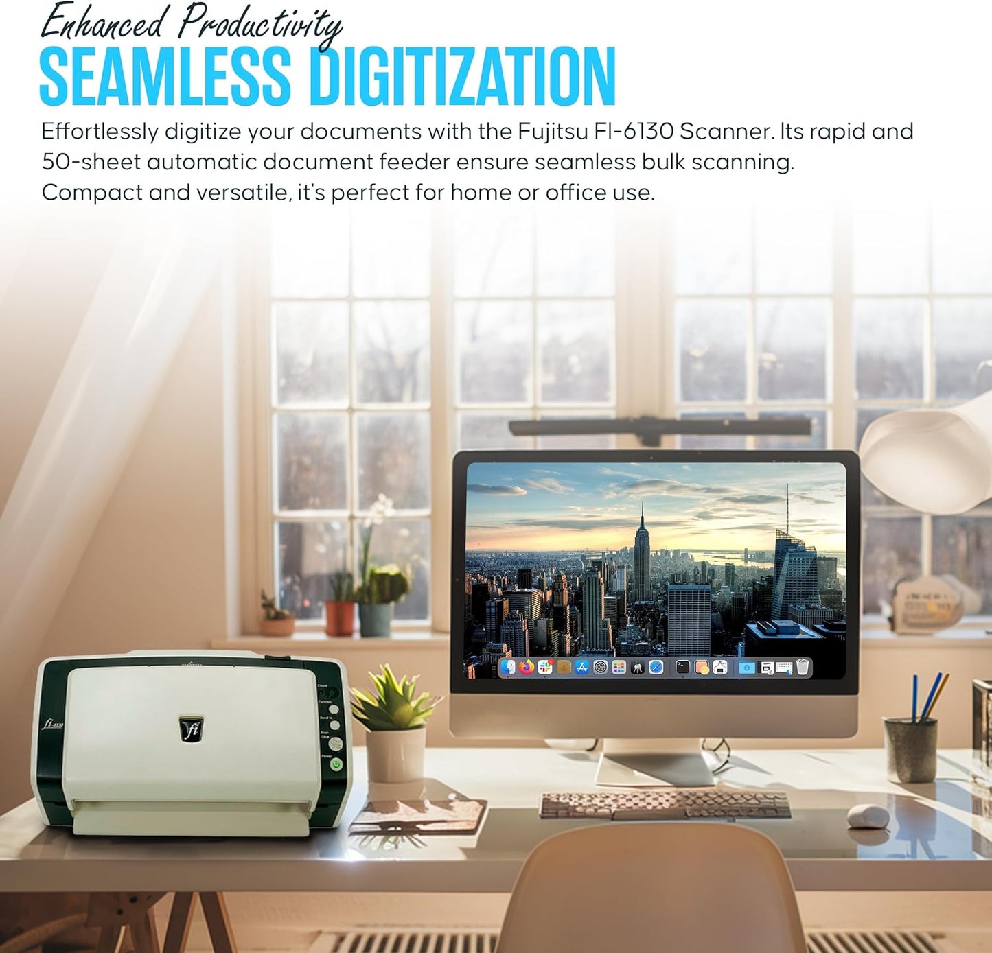 FI-6130 Fujitisu Document Scanner ADF - 1 Year Warranty - Duplex Sheet-Fed Document Scanner with 24V, USB 2.0 Cable & Microfiber Cleaning Cloth (Renewed)