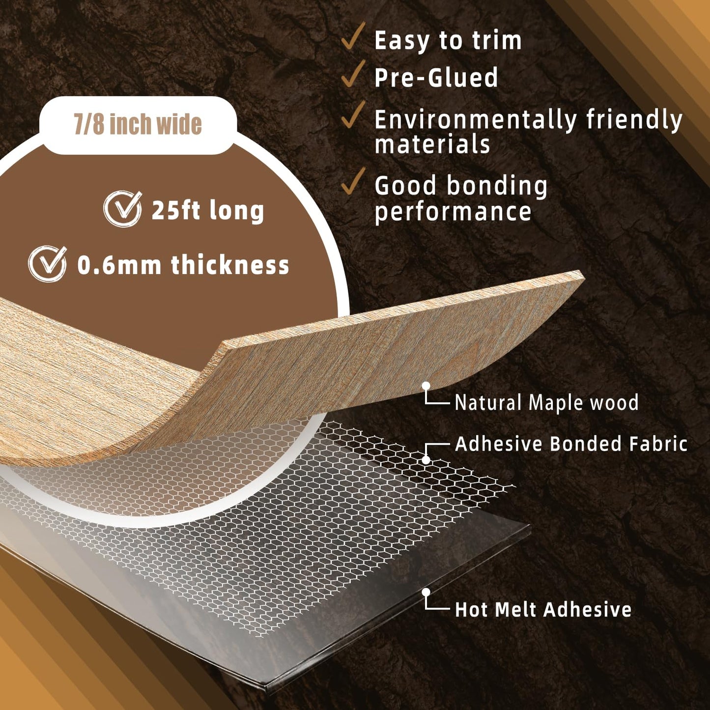 GSCIT Club Maple Edge Banding, 7/8 inch x 25ft roll of Veneer Edge Banding Preglued Flexible, Wood Tape Banding for Cabinet Repair Furniture