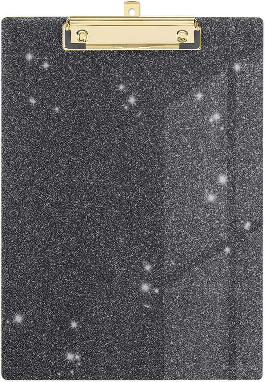 Glitter Acrylic Clipboard Decorative Standard A4 Letter Size 12.2" x 8.7", Fashion Bling Clip Boards with Designed Low Profile Gold Clip for Classroom Office - Black