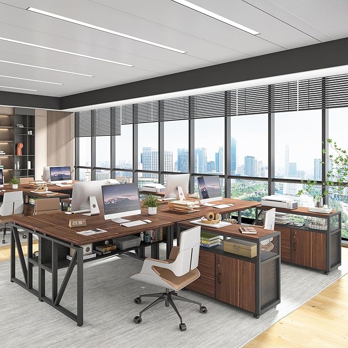 Tribesigns Modern File Cabinet with Drawers for Letter-Sized File and Door, Lockable lateral Filing Cabinet Printer Stand with Storage Shelves and with Rolling Caster for Home Office (Dark Walnut)