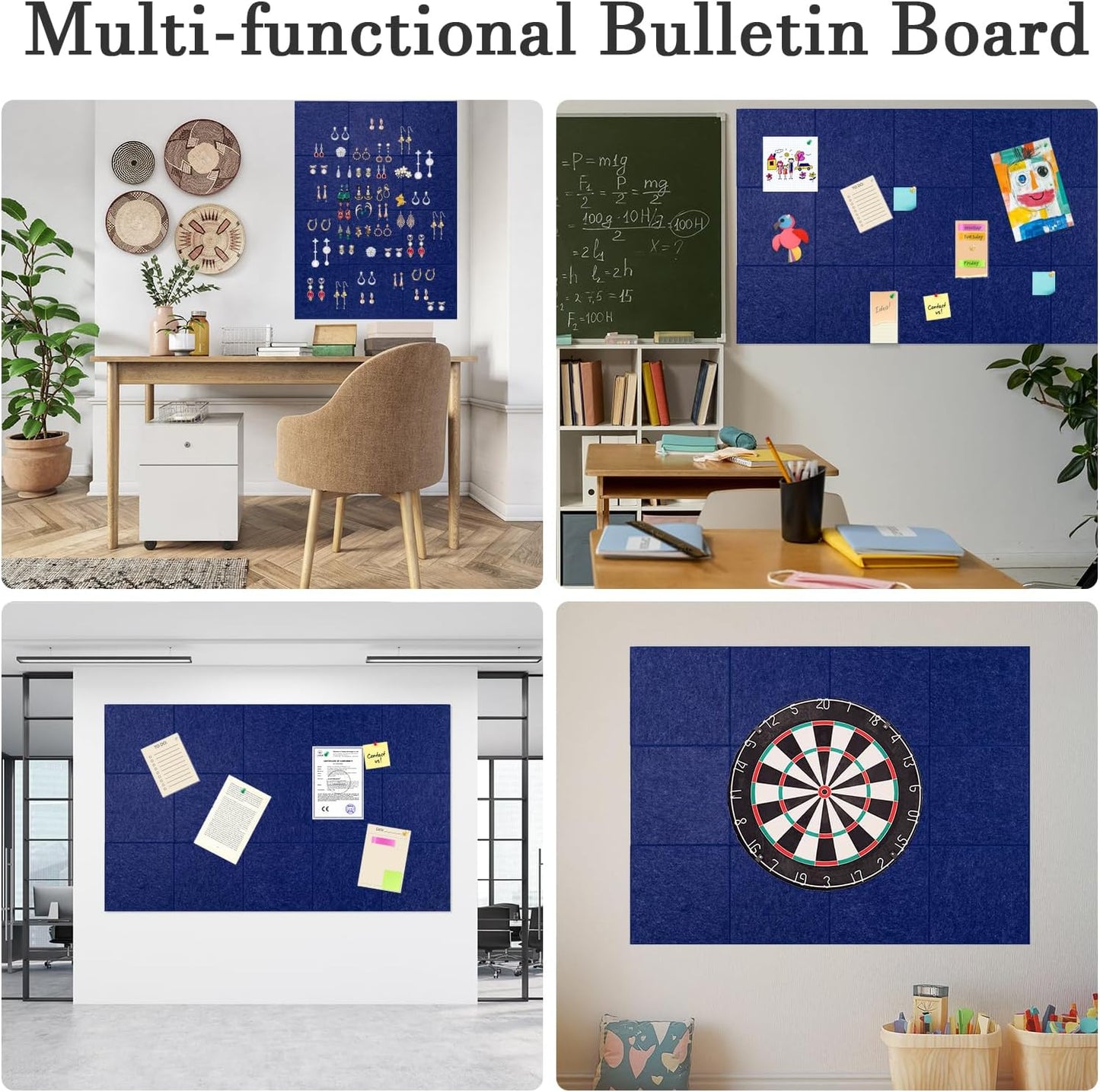 Large Cork Board Alternative, 12 Pack Felt Board with Safe Removable Adhesive Tabs Felt Wall Tiles, Large Cork Boards for Walls, Cork Board for Home Office, Pin Boards for Walls, Royal Blue