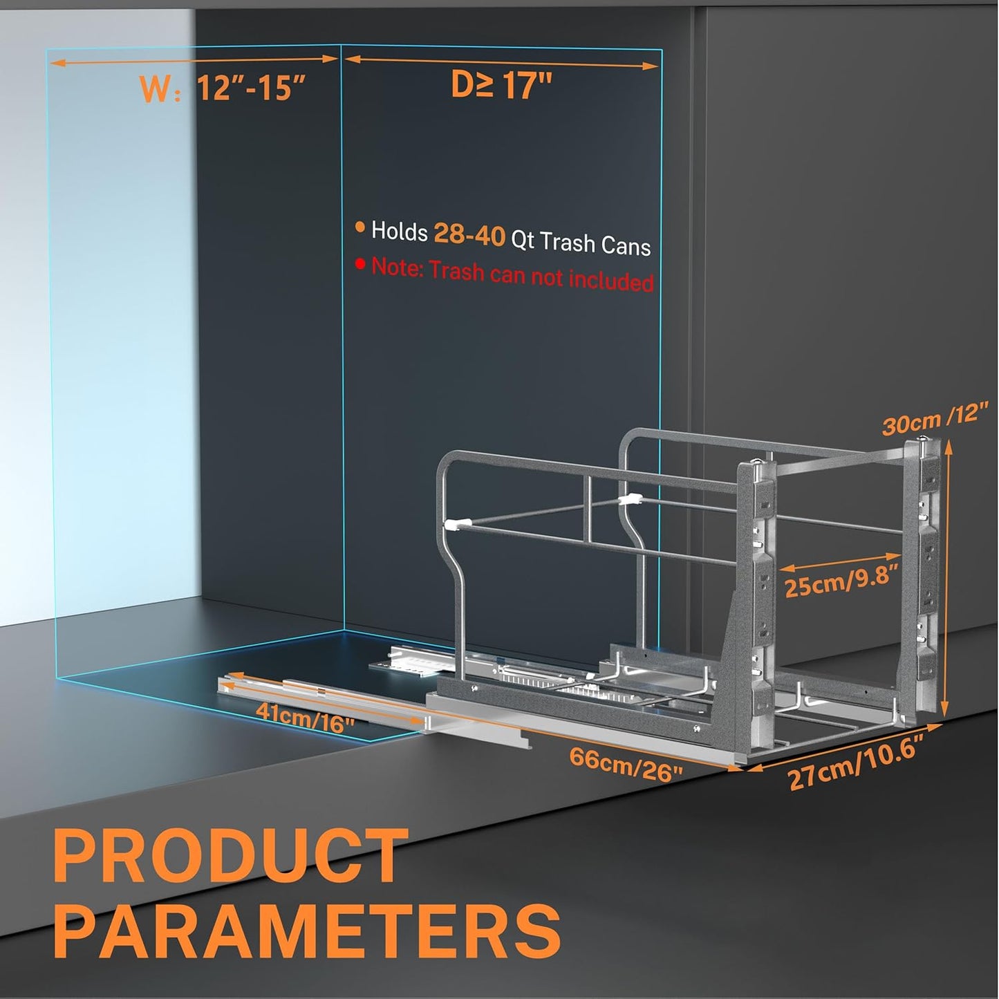 YJHome Pull Out Trash Can Under Cabinet with Soft-Close Slides, Garbage Can Not Included, Cabinet Trash Can Pull Out Kit with Door Mounting Kit, Requires Minimum Cabinets Opening 12" W X 18" D