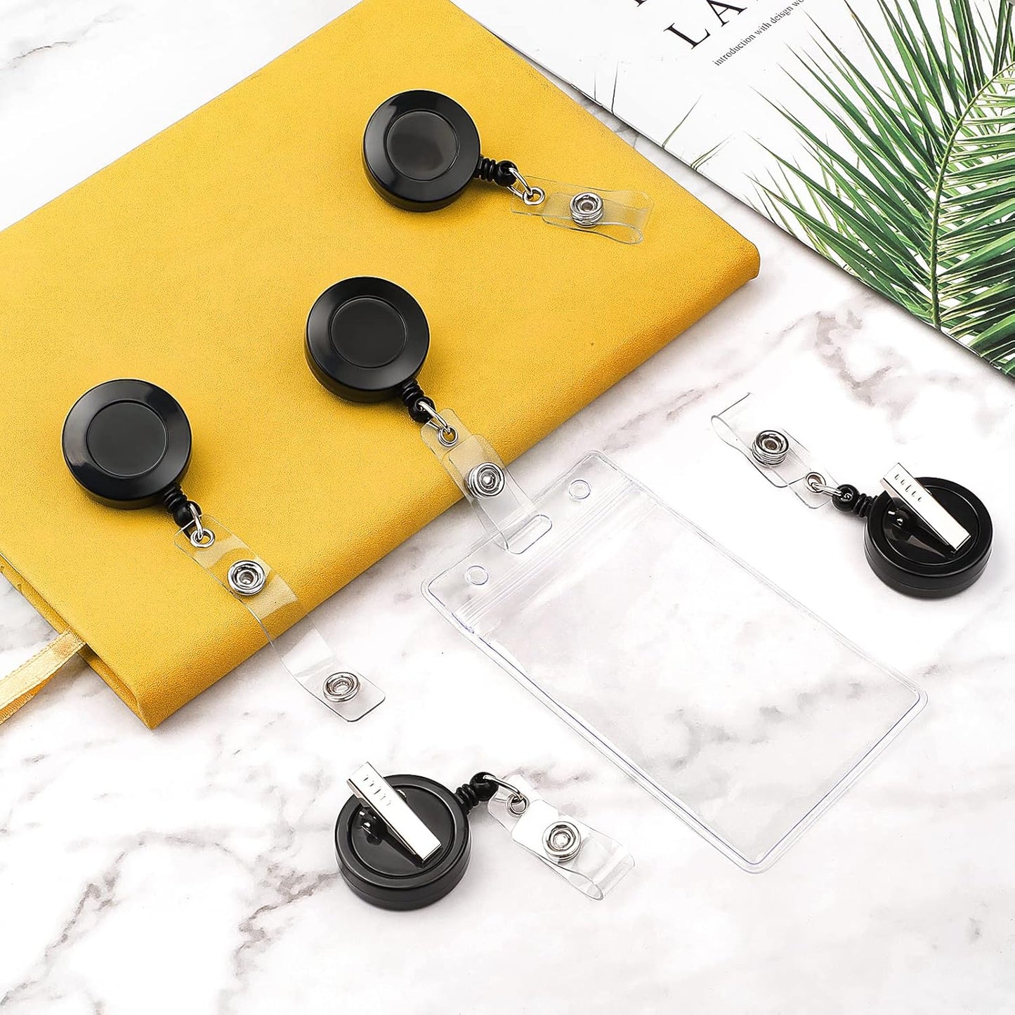 25 Pack Badge Reels Retractable with Swivel Alligator Clip Retractable Badge Holder Reels for Students, Teachers, Office Workers (Black)