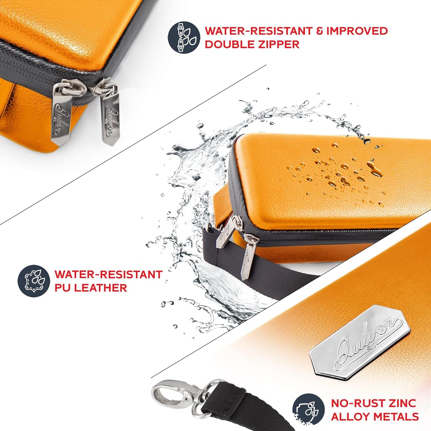 Quiver Time Orange Quiver Card Carrying Case - TCG Cards Deck Box Holder for Trading Cards, MTG Bag Playing Card Case (+Wrist & Shoulder Strap, Dividers, Separators, Corner Pads + 100 Apollo Sleeves)