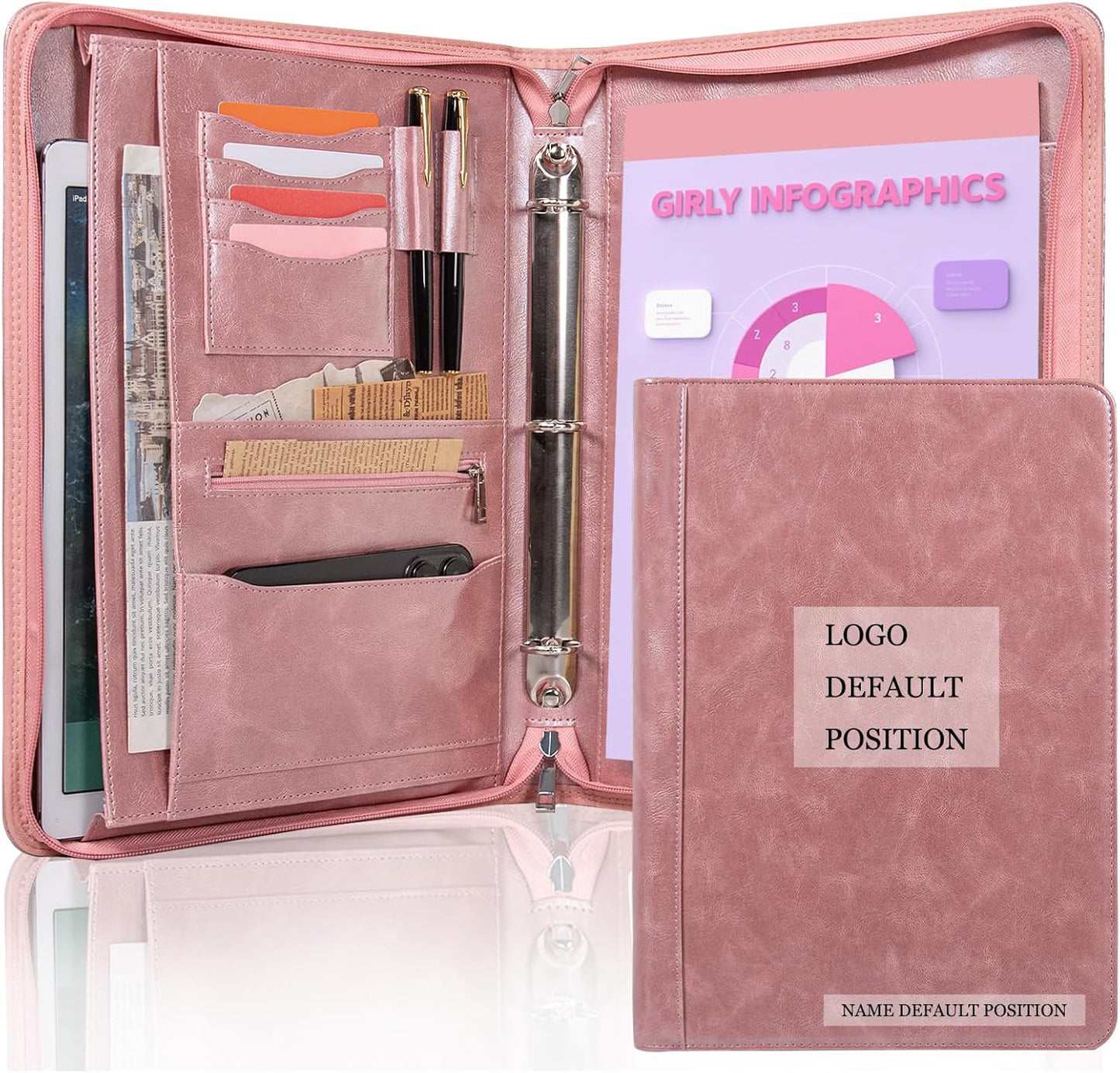 Calfinder Personalized Padfolios Portfolio Binder,3 Ring Leather Binder with Zipper,Professional Padfolios for Women&Men, Business Portfolio Organizer for Resume, Leather Folder for Ipad