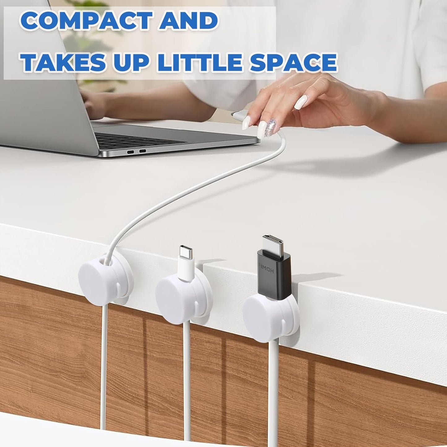 6 Pack Cable Management Clips[Upgrade Rotatable] Home Office Desk Cord Keeper Organizer Accessories Charger USB Wire Organizer Cord Holder for Nightstand (White)