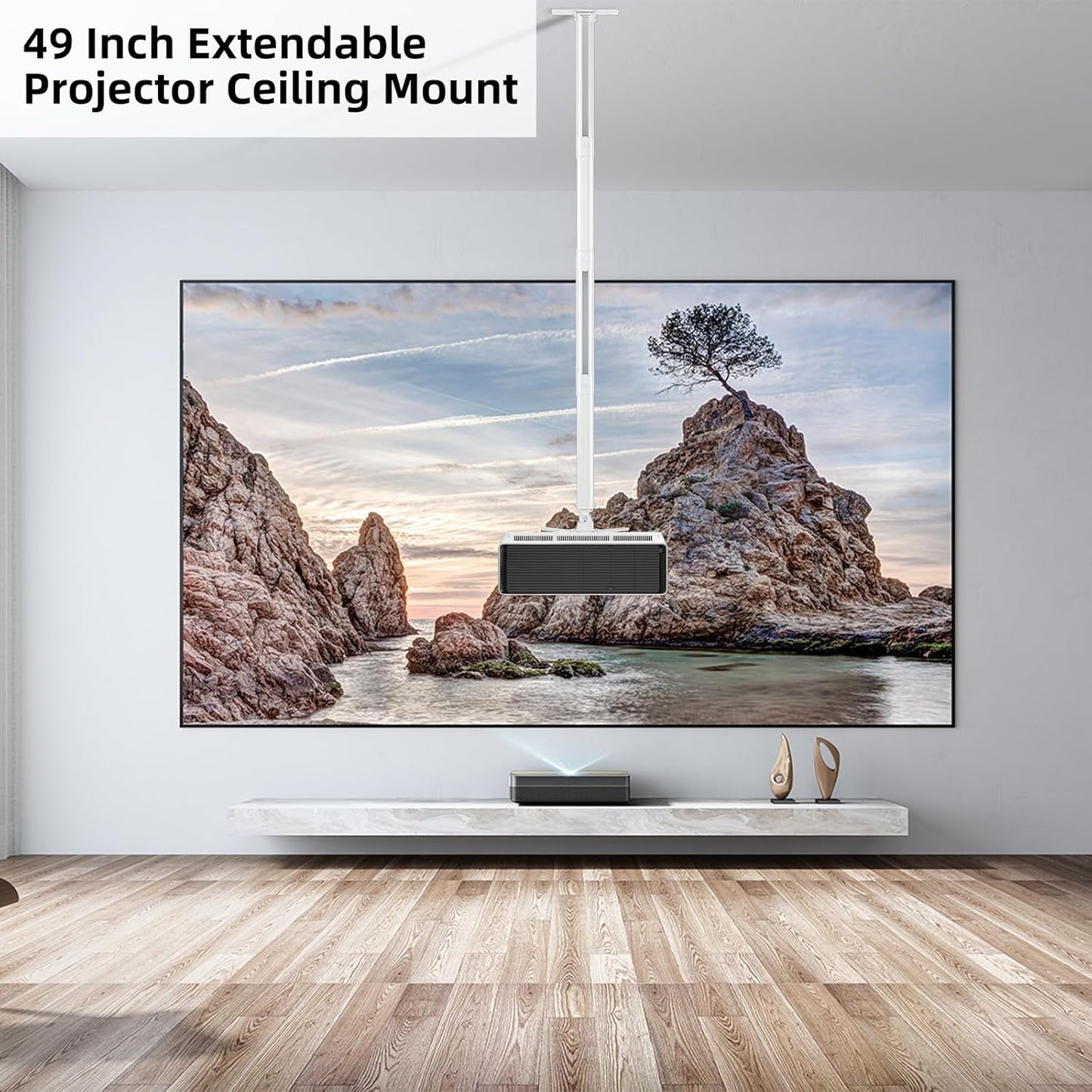 suptek White Projector Ceiling Mount Bracket Fits Flat or Sloped Ceiling Height Adjustable with Extendable Length 30.7-49.21inch,for LCD/DLP Projectors,White (PR05LW)