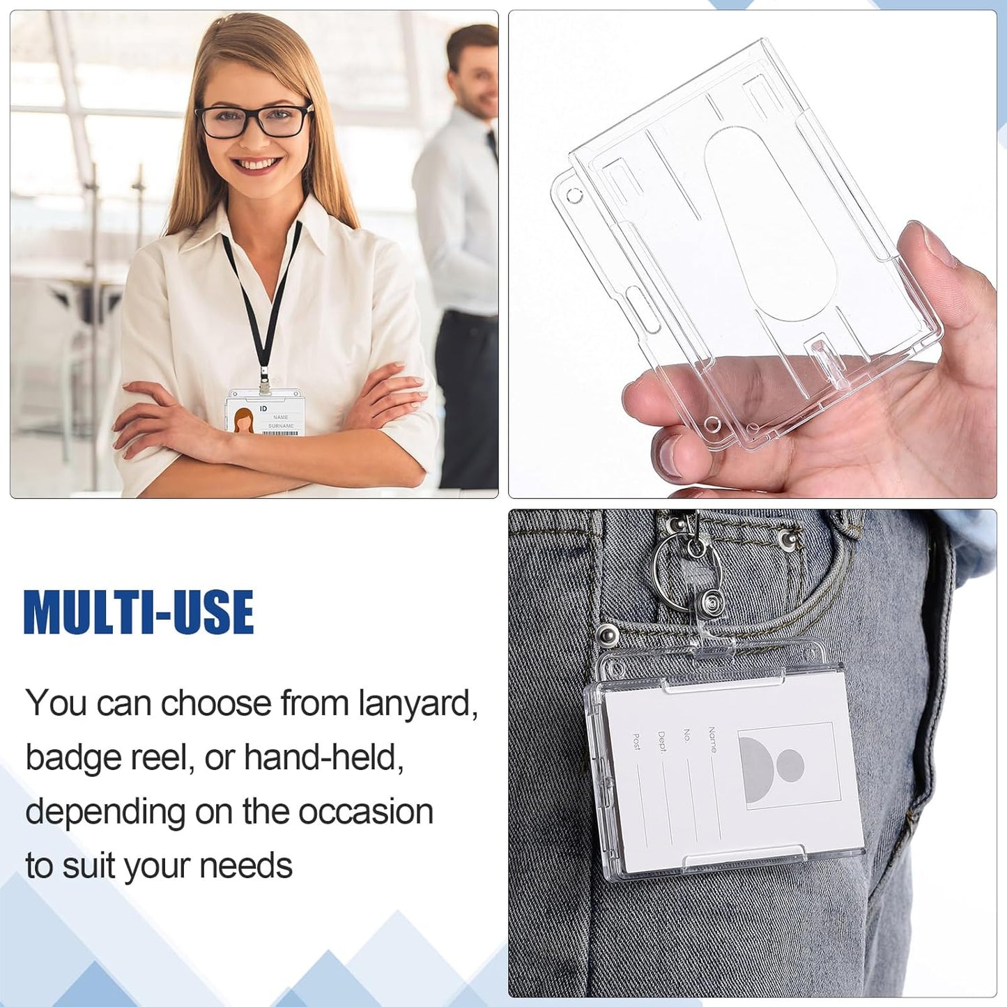 Marspark 25 Pcs 2 ID Badge Holder Heavy Duty Plastic ID Card Holder Transparent Protector Clear Badge Protector Cover Sleeve Protective Cover with Thumb Slot for Credit Card(Horizontal)