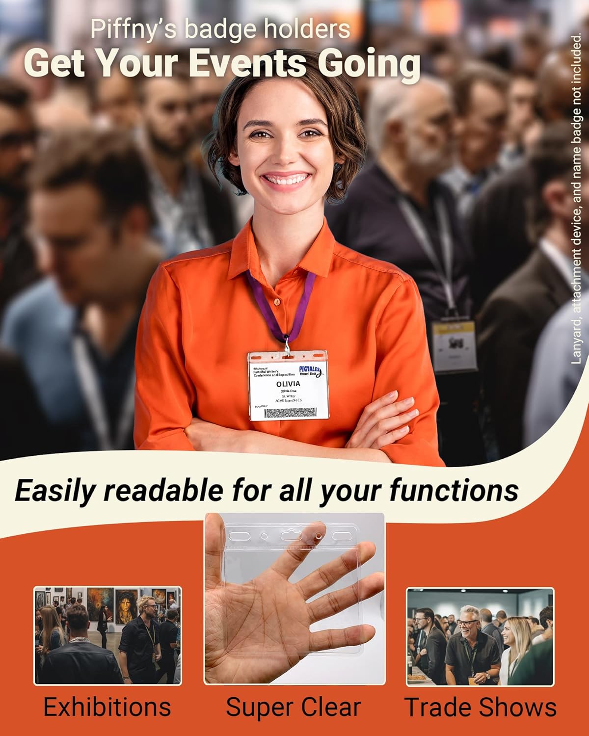 Clear ID Holder for Lanyard - ID Card Holder Waterproof (Inches, 4 x 3 Horizontal 100 Pack)