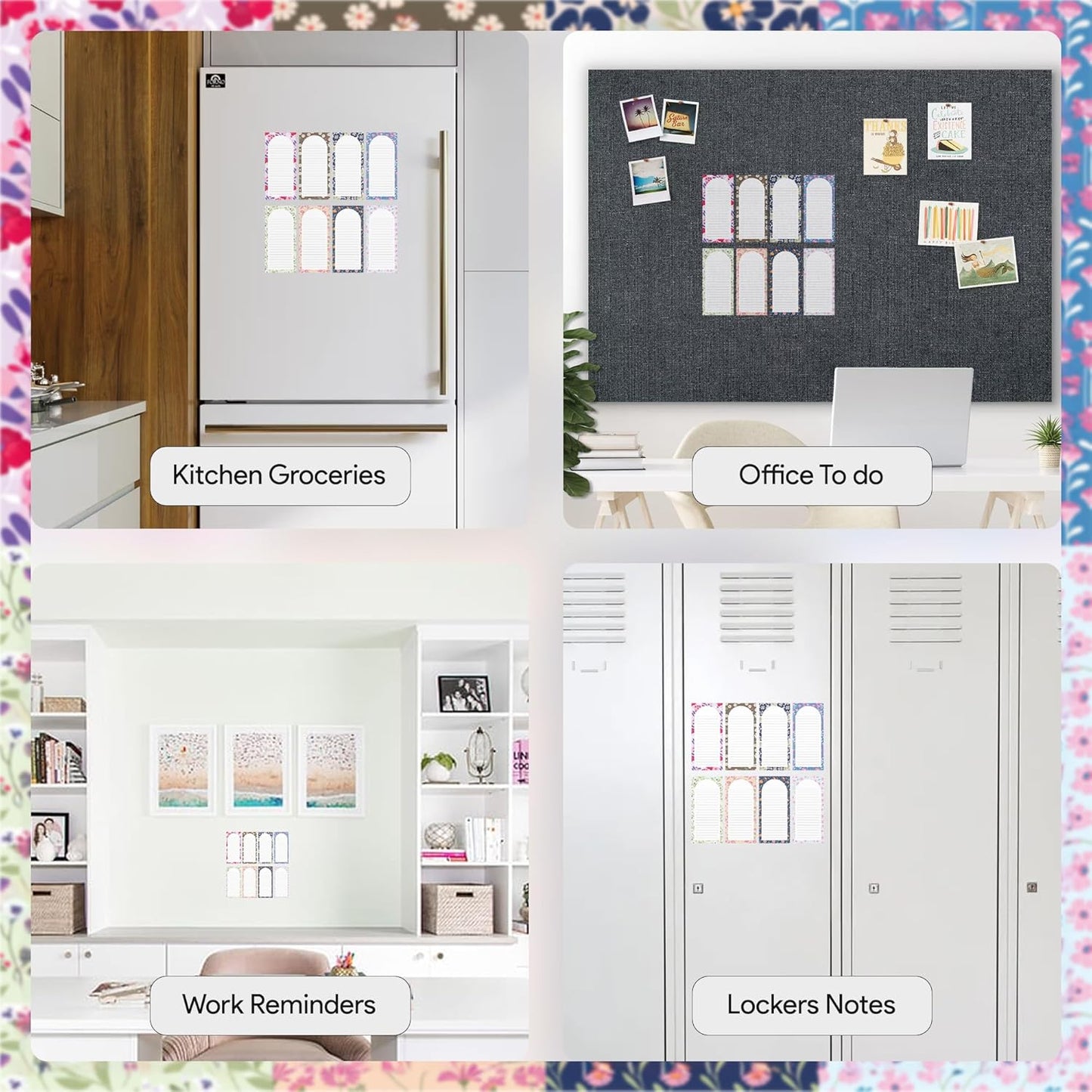 Magnetic Notepads – Notepads for Grocery List, Shopping List, To-Do List, Reminders -Strong Magnetic Back- Memo Notepad | 8 pack Medium | Floral Style