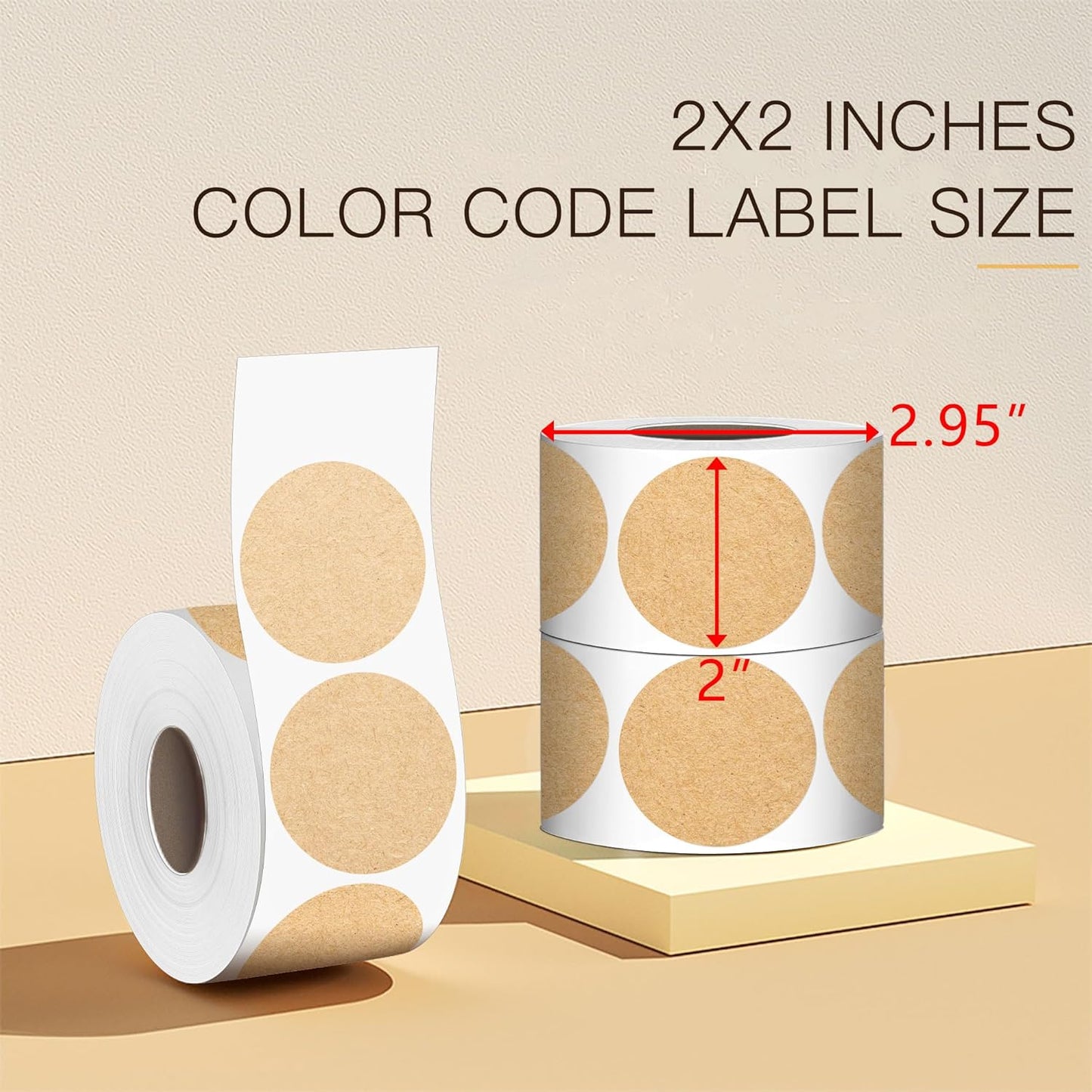 PARLAIM 2 inch Round Circle Dot Sticker on a Roll, 500pcs Kraft Paper Permanent Adhesive Label for Office School Business