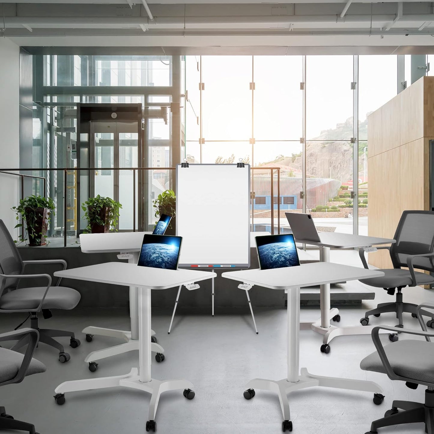 AVLT 44-inch Ambidextrous Pneumatic Laptop Standing Desk Cart (3 ft 8 in), Mobile Rolling Desk with Adjustable Height, Folding Computer & Projector Cart, White Cart with Brakes