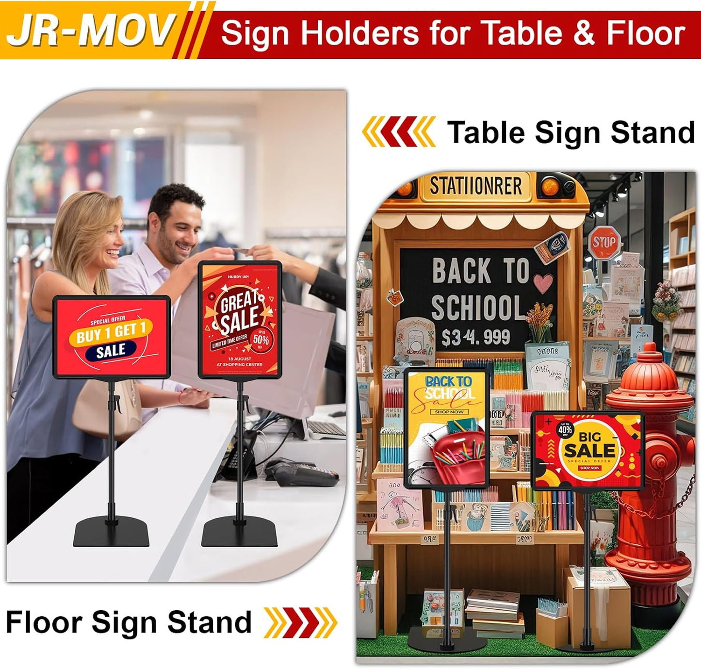 Table Top Sign Holder - Adjustable Floor Standing Sign Holders 8.5 x 11 Tabletop Poster Stand for Display Vertical Horizontal View, Black Signage Display Stands with Iron Base, 6 Pack