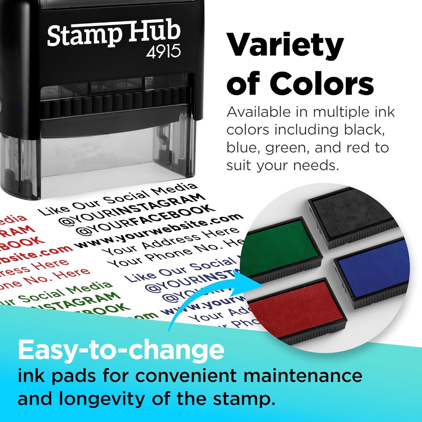 Self Inking Personalized Stamp - Up to 6 Lines, Custom Return Address, Customizable Office Name Rubber - Easy to Change Ink Cartridge, Multiple Ink Color Options - Extra Large