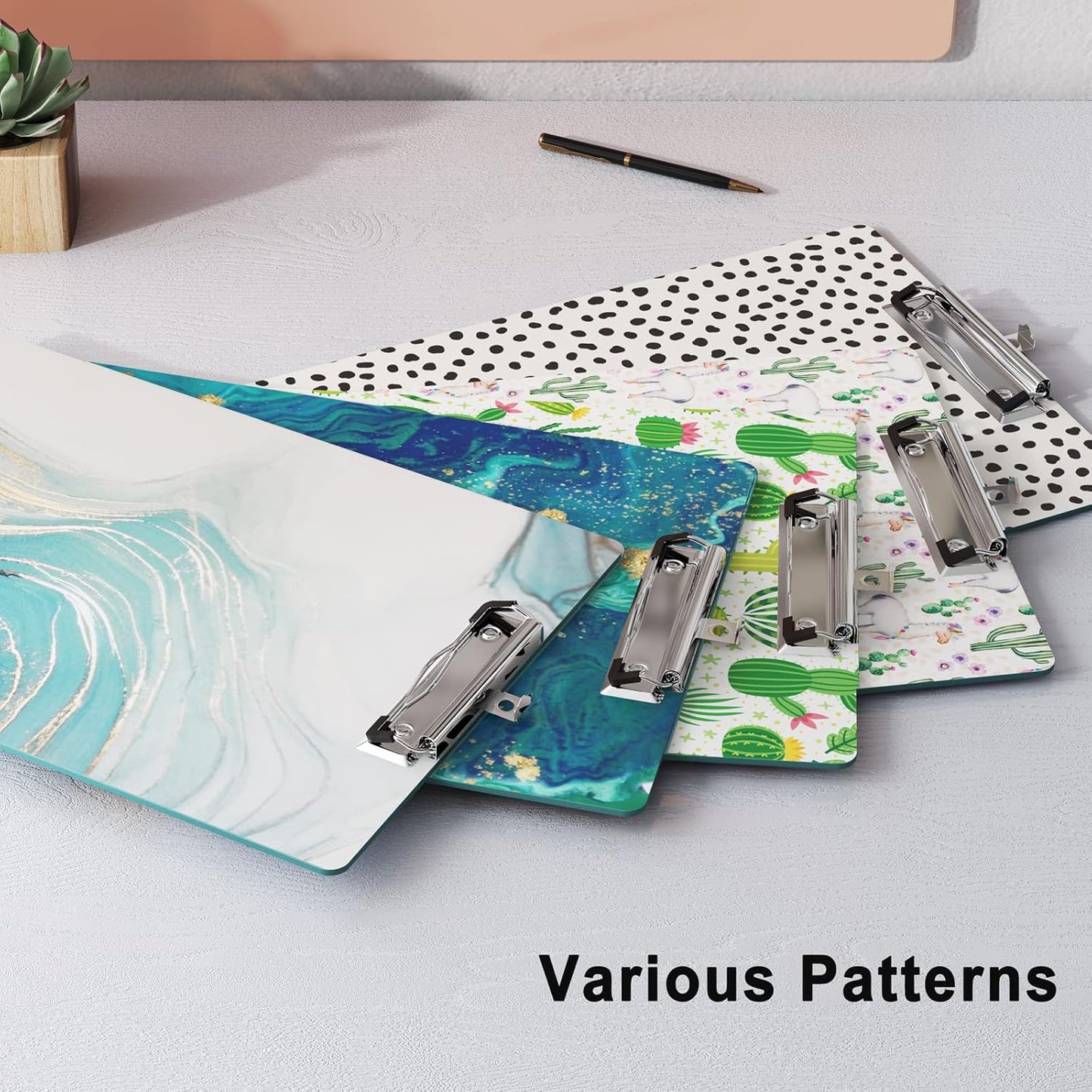 Clipboard Design Decorative Wood A4 Letter Size Clip Boards for Classroom Office, Standard Size 9" x 12.5" with Low Profile Metal Clip - Light Blue Marble