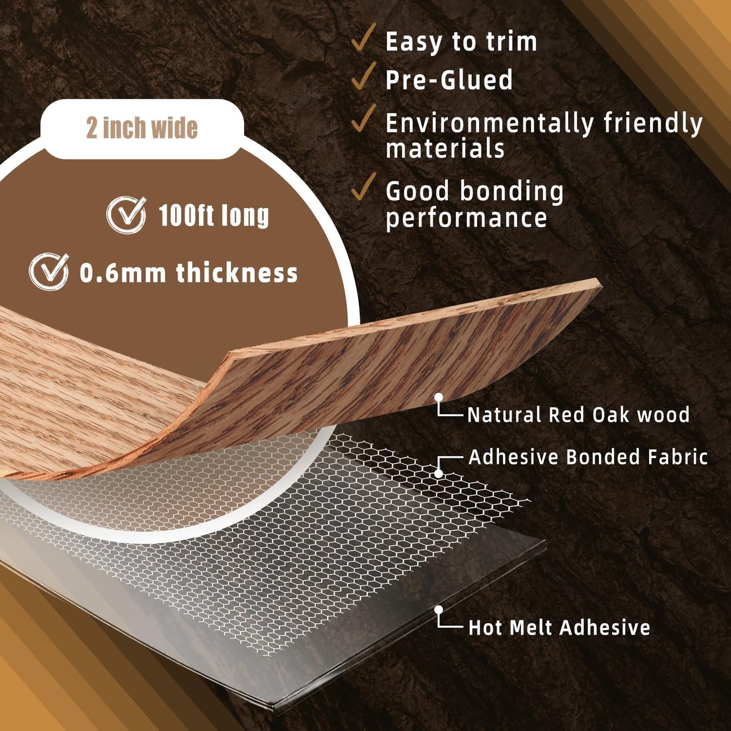 GSCIT Club Red Oak Edge Banding, 2 inch x 100ft roll of Veneer Plywood Edge Banding Preglued Flexible, Wood Tape Banding for Cabinet Repair