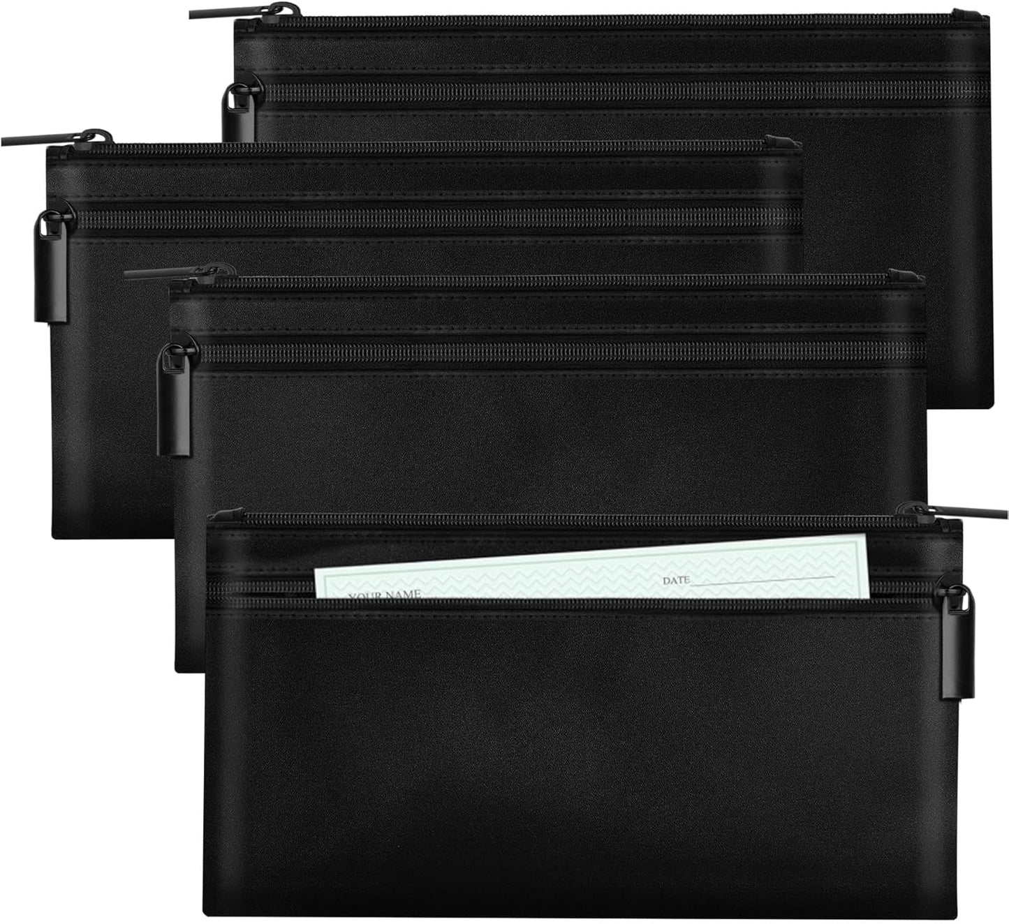 HAUTOCO 4 Pack Money Bag with Zipper 11x6.1 inch Money Pouch with Lined PU Leather Bank Bag Two Pockets Utility Wallet for Cash Check Receipt Coins Cosmetics