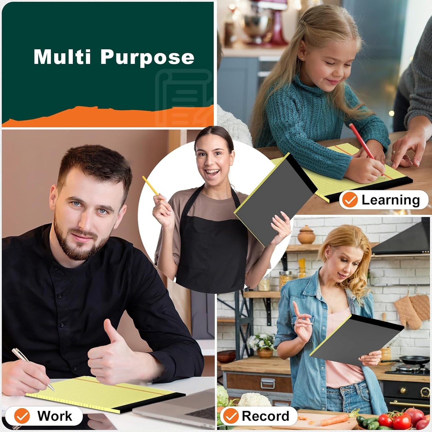 Legal Pads 8.5 x 11 Yellow Note Pads 8.5 x 11.75 Wide Ruled Writing Pads Lined Notepad for Home, School, Office Use, 80gsm Perforated Paper - Sturdy Cardboard Backing Support, 5 Pack (30 Sheets/Pad)