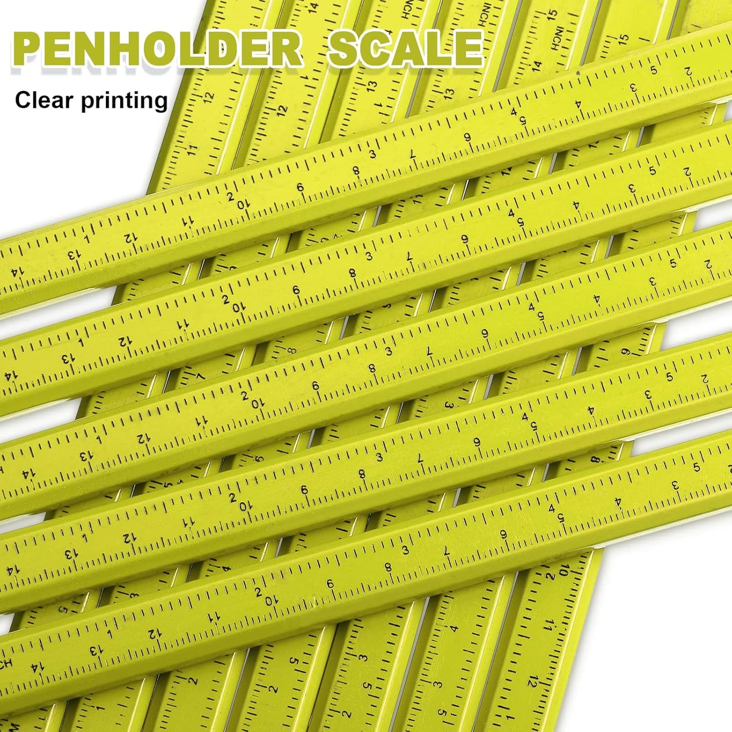 Honoson 200 Pcs Flat Construction Pencils with Printed Ruler Wood Graphite 2 Pcs Carpenter Pencil Sharpener for Woodworking Marking Tool(Yellow)