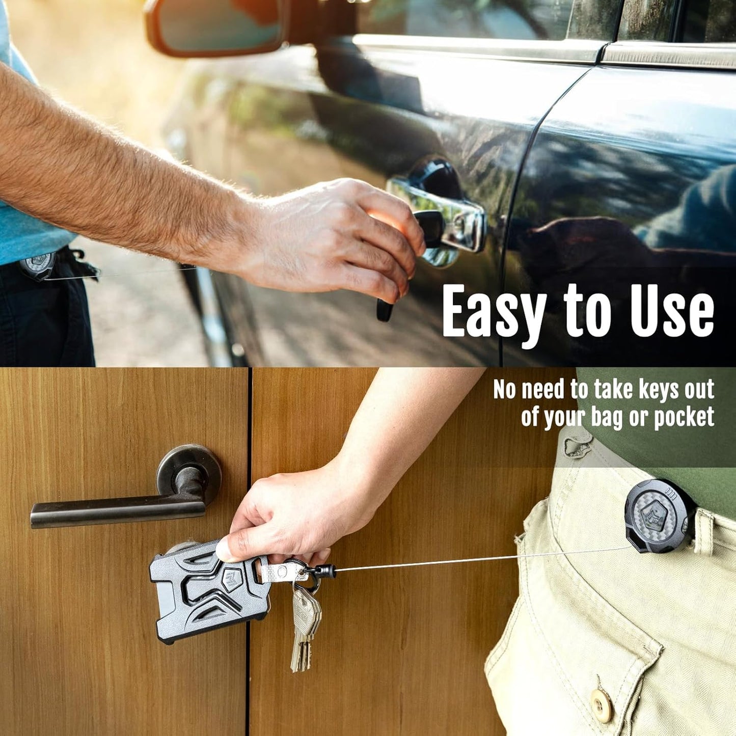 MNGARISTA Upgraded Heavy Duty Retractable Keychain with Belt Clip, 10 OZ Retraction, 31.5" Stainless Steel Cord Key Chain, 3K Carbon Fiber ID Badge Reel Holder with Badge Strap and Key Ring, 2 Pack