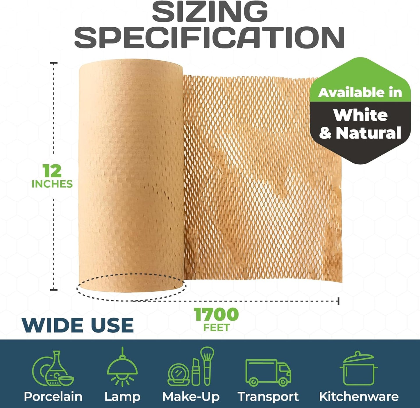 HexaFil Honeycomb Packing Paper - Eco-Friendly, Sustainable Filler for Shipping and Moving, Cushioned Packing Material in Dispenser Box, Alternative to Bubble Wrap - Natural, 12" x 1700'
