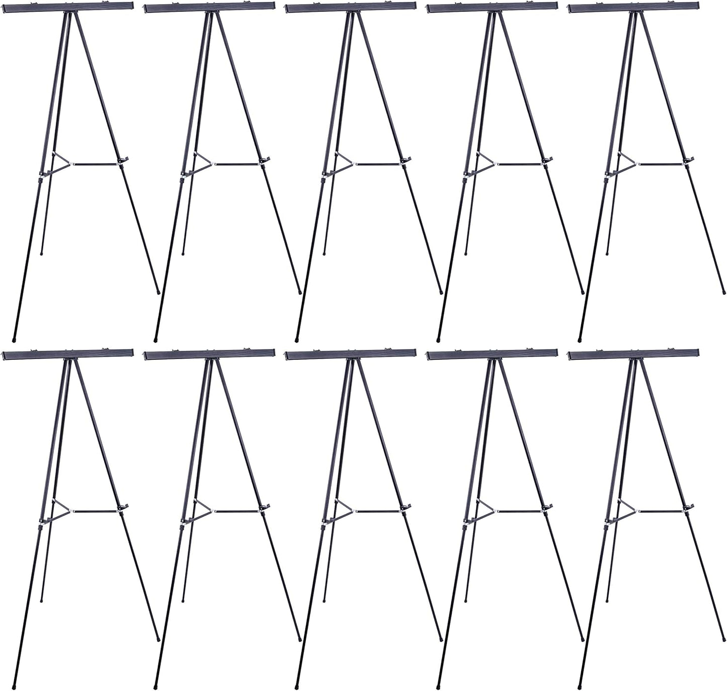 U.S. Art Supply 66" High Boardroom Black Aluminum Flip Chart Easel & Presentation Stand (10 Pack) - Adjustable Floor/Tabletop, Portable Tripod, Holds 25 lbs., for Chart Paper, Poster Boards, & Pads