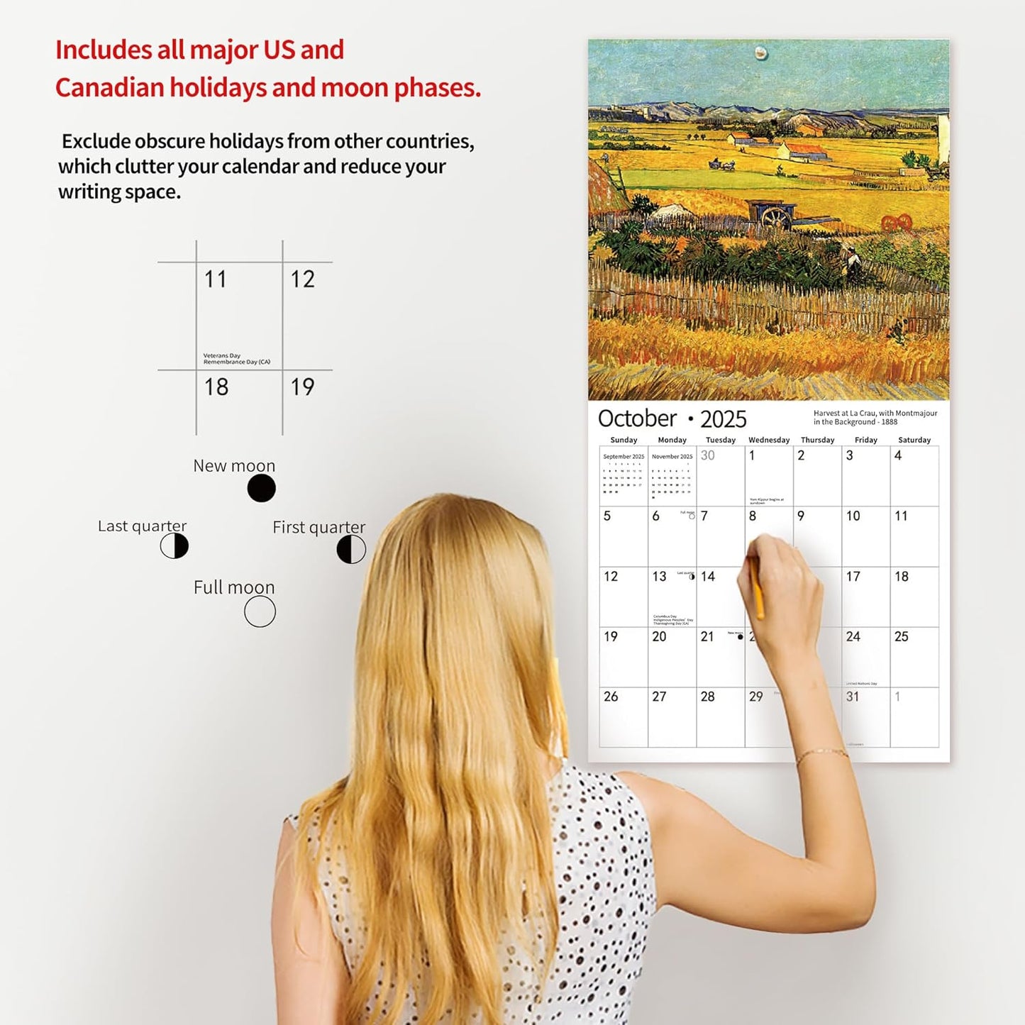 2025 Wall Calendar,Calendar 2025, January 2025 - December 2025, Wall Calendar Vincent van Gogh Painting, 12" x 24" Opened,Full Page Months Thick & Sturdy Paper for Calendar Organizing & Planning