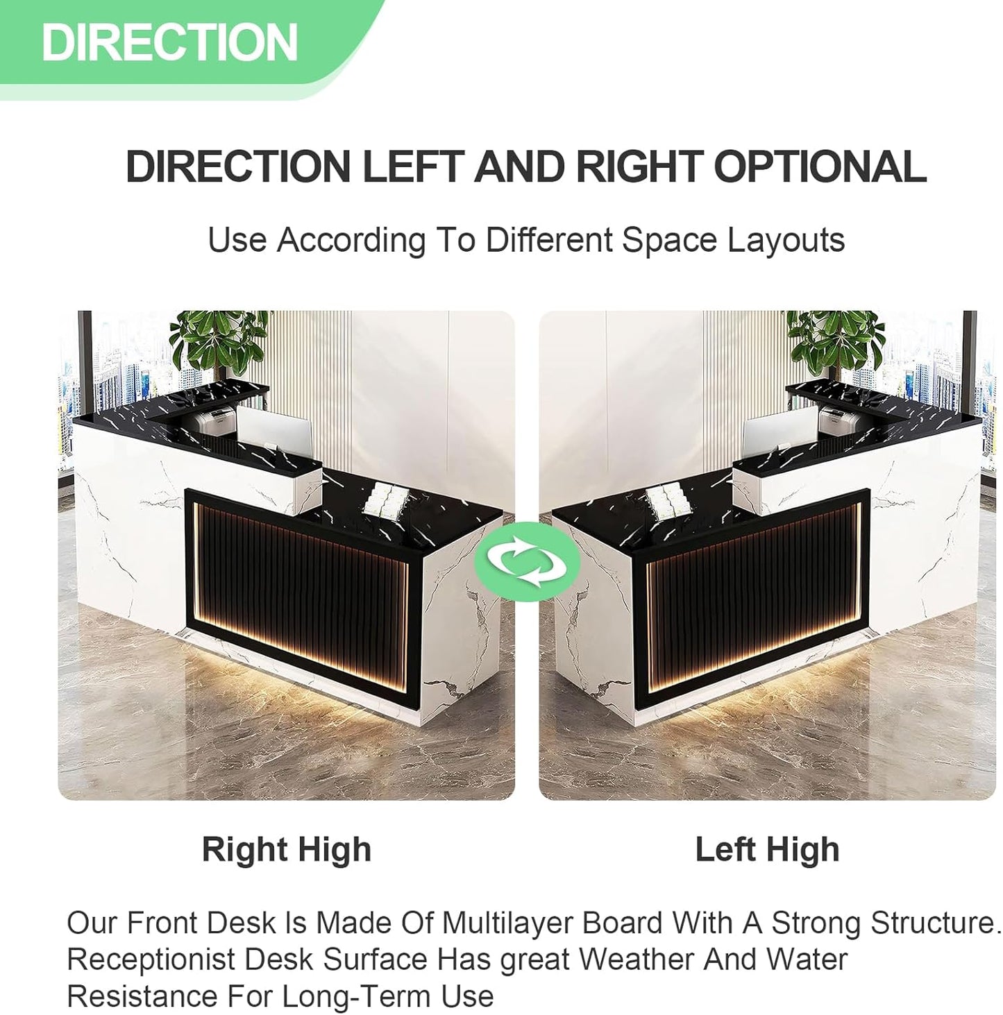 Modern Reception Desk with Counter and Drawer Office Front Desk with Cabinet Wooden Commercial Reception Table Checkout Counter for Retail Salon Lobby White and Black Right 79inch/200cm