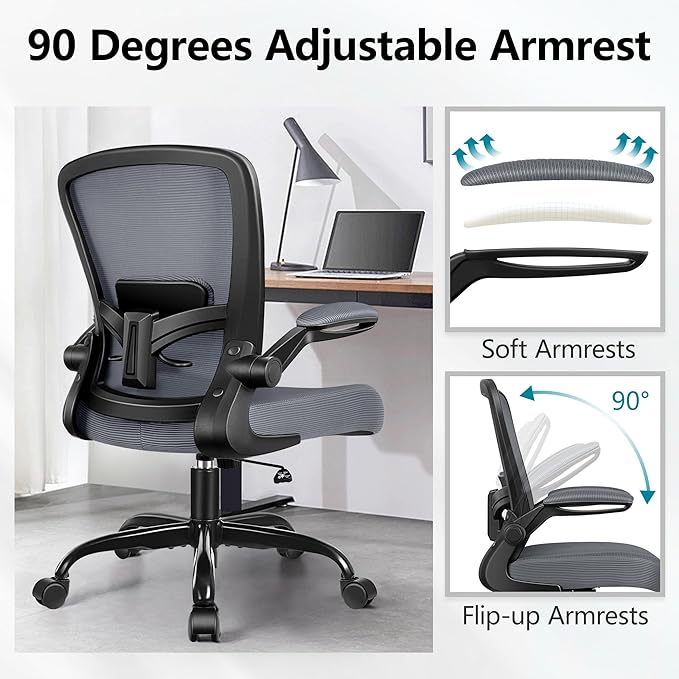 FelixKing Office Chair, Ergonomic Desk Chair Breathable Mesh Chairs with Adjustable High Back Lumbar Support Flip-up Armrests, Executive Swivel Comfy Task Computer Chairs for Home Office Dark Gray