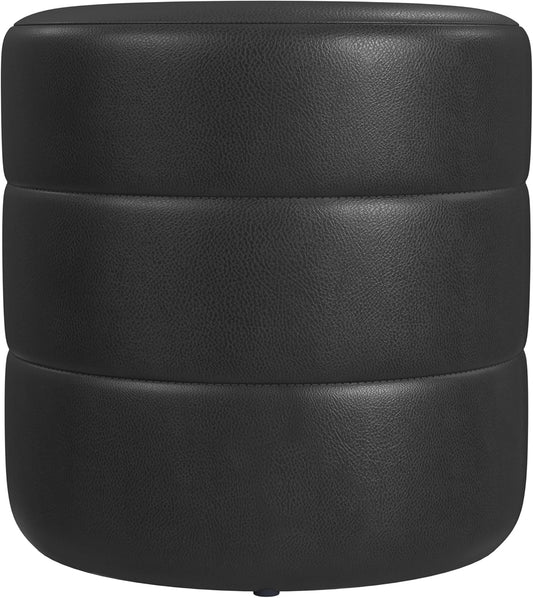 HomePop Upholstered Faux Leather Round Ottoman Home Décor|Foot Rest Ottoman- Black Faux Leather