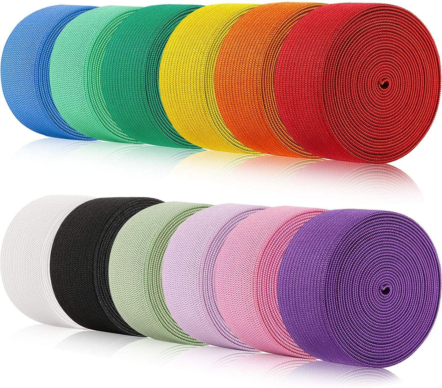 WILLBOND 12 Rolls Colorful Elastic Band Folding Elastic Cord Heavy Duty Stretch Band Knitted Flat Band for Sewing Crafts DIY Comforter Cuffs(1 Inch X 2.2 Yard,Bright Color)