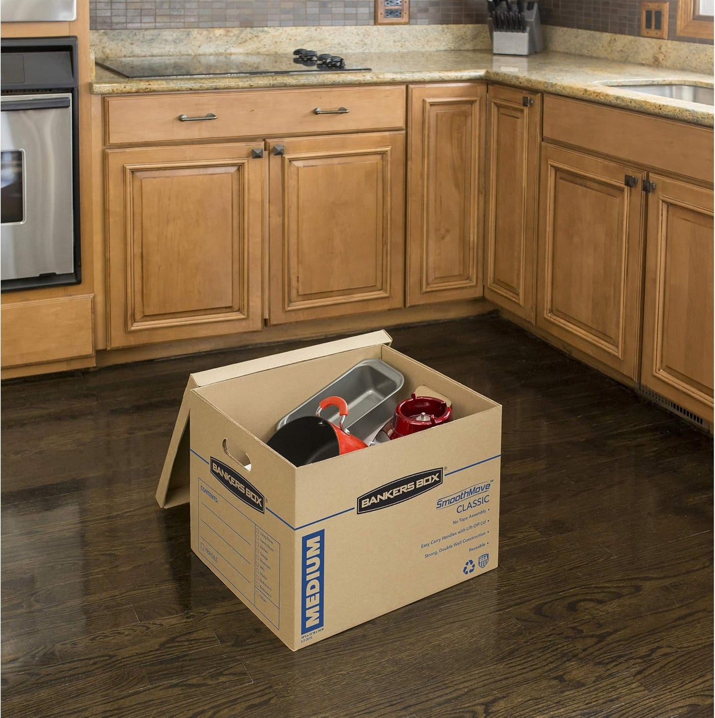 Bankers Box Medium Classic Moving Box 20 Pack, Reinforced Handles, Tape-Free Assembly, Box with Lid, 19-in x 14.5-in x 15.5-in (8817202)