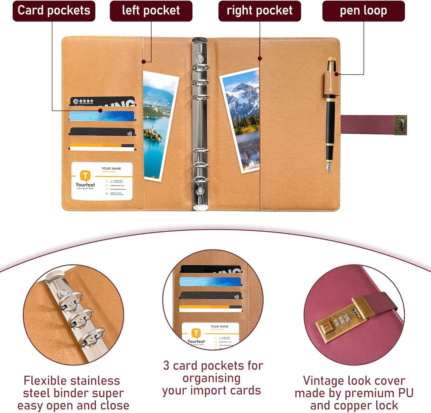 A5 Password Book with Combination Lock & Alphabetical Tabs, 302 Pages Leatherette Hardcover Internet Address & Password Organizer Logbook, Large Print, Refillable, 576 Entries, for Seniors