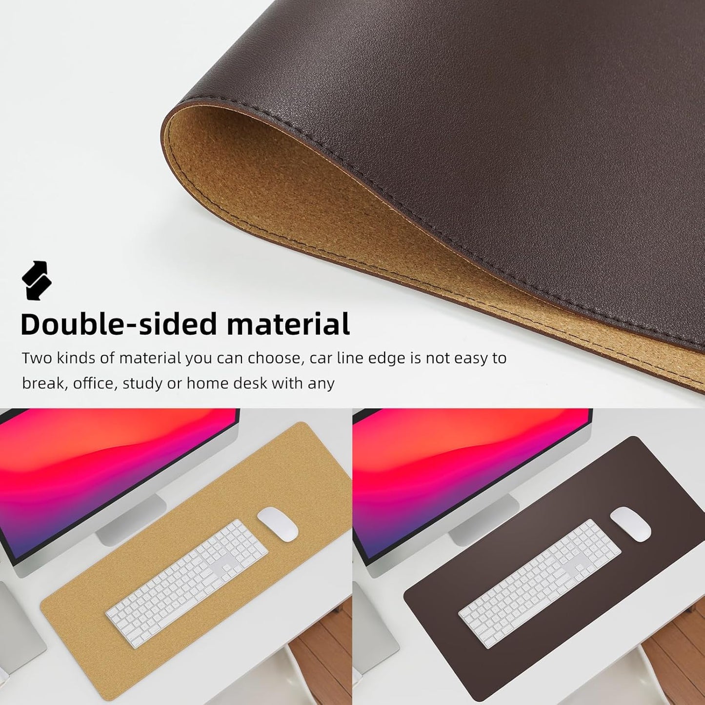 Leather Desk pad Protector, Large Desk mat with Natural Cork & PU Leather,Mouse pad,Non-Slip Office Desk Mat,Waterproof Desk Writing Pad for Office and Home (Coffee 31.5in*17in)