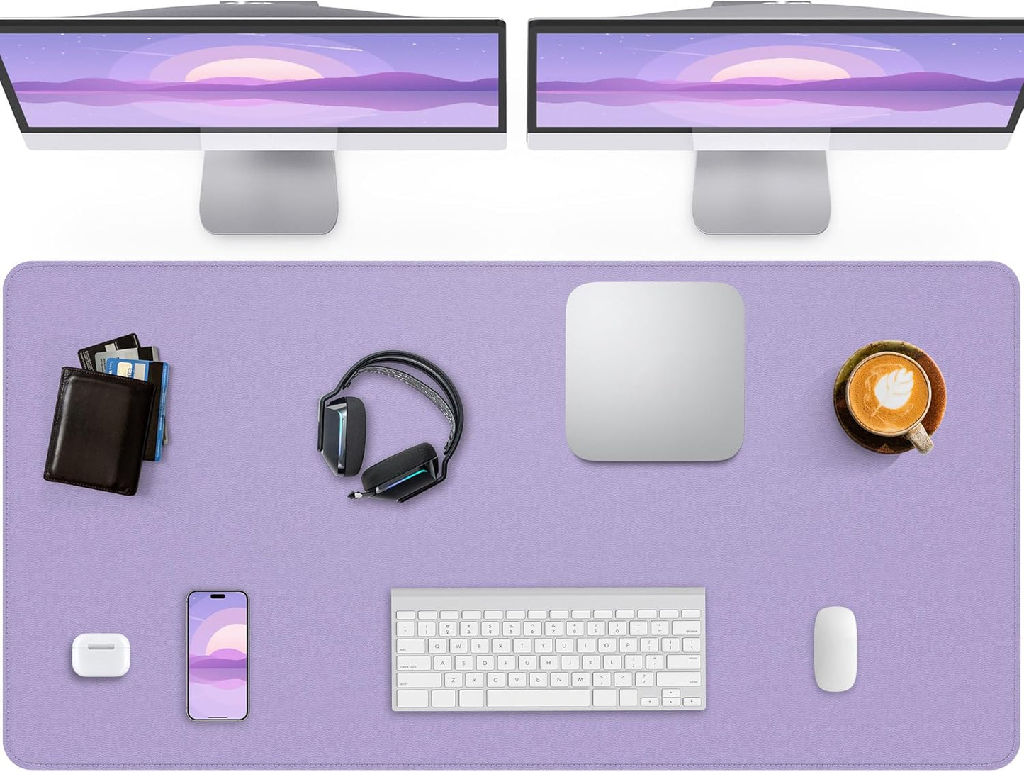 Large Desk Pad Mat - Waterproof Mouse Pad & Desk Protector, Non-Slip XL PU Leather Gaming Mat for Keyboard/Mouse, Stitched Edge with Ergonomic Support, 47"x17" (Lavender)