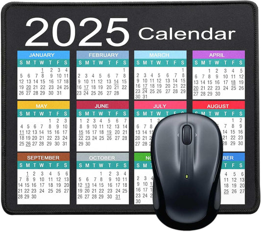 Mouse Pad with Non-Slip Rubber Base, Waterproof Computer Mousepad with Stitched Edges, Mouse Pads for Computers, Laptop, Gaming, Office & Home, 9.5 x 7.8 in (2025 Calendar White)