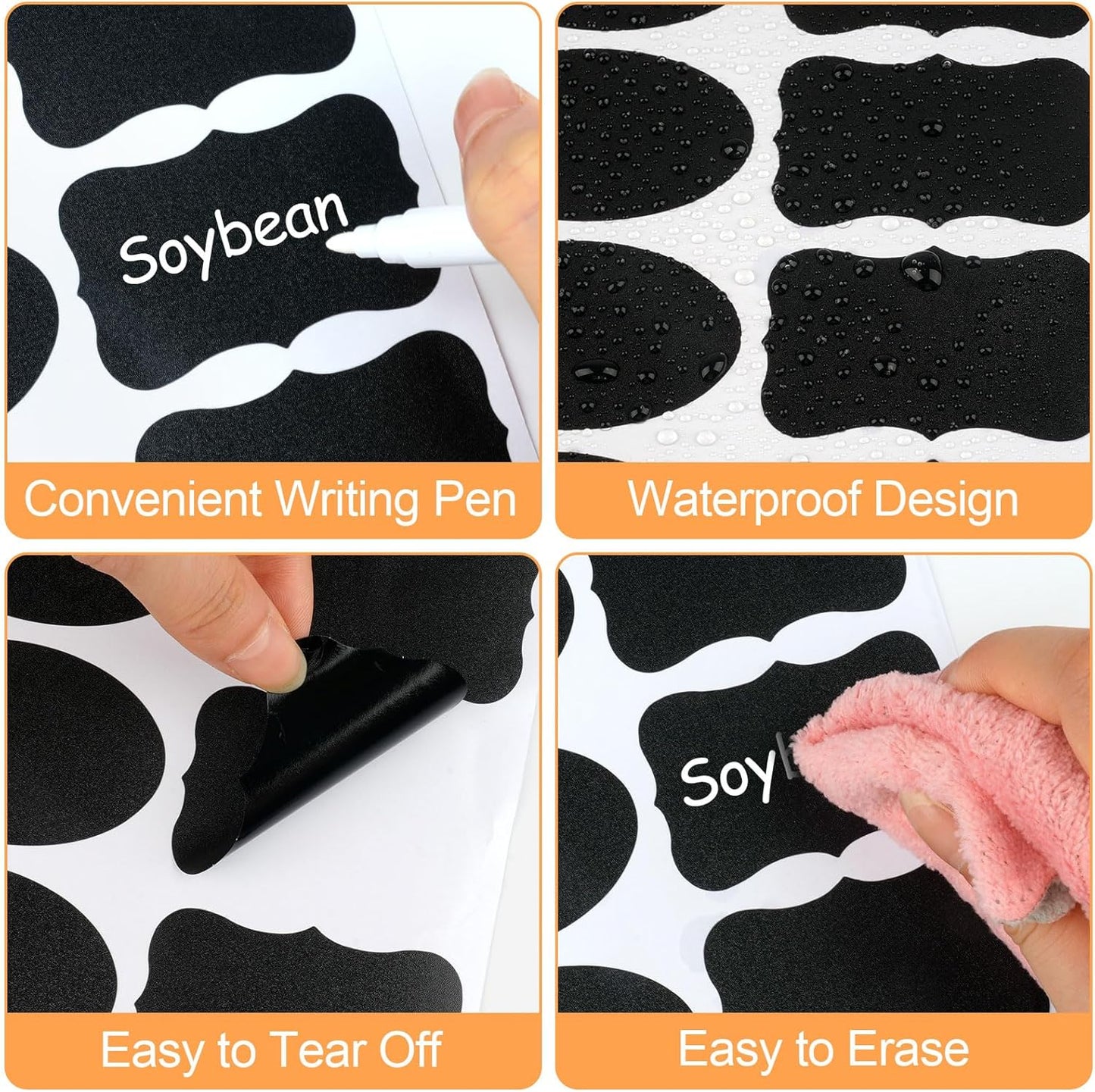 273 Pcs Labels for Jars, Waterproof Reusable Chalkboard Labels for Food Containers, Bottles, Blackboard Stickers with 1 Erasable Chalk Marker (Black)