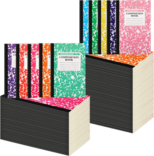 Fainne 100 Pack A5 Composition Notebooks Bulk College Ruled Composition Notebooks Marble Covers Notebook for Student Classroom Office Supplies 30 Sheet/60 Page(10 Color)