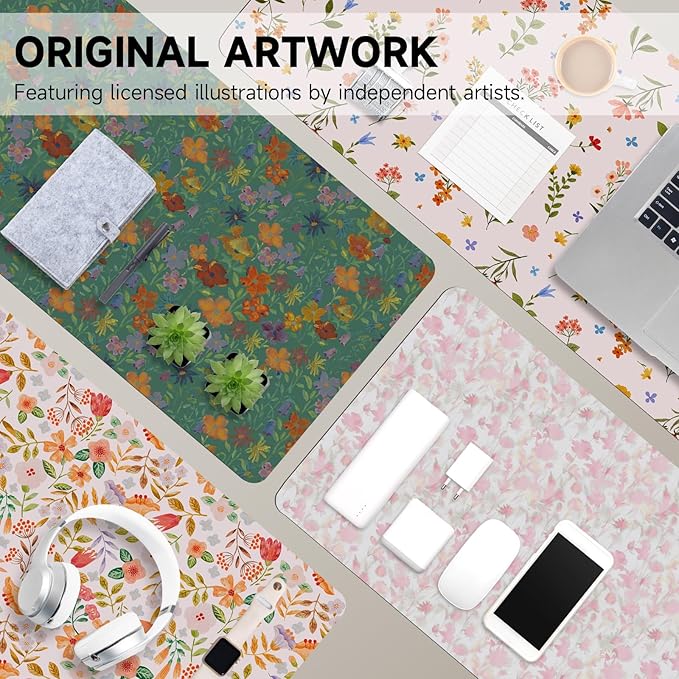 Botanical Floral Desk Pad Blotter,Large Mouse Pad 35 x 17in,PU Leather Desk Mat Writing Pad Protector, Non-Slip Waterprrof,Desktop Decor for Home Office Women Girls (Gorgeous Flowers)