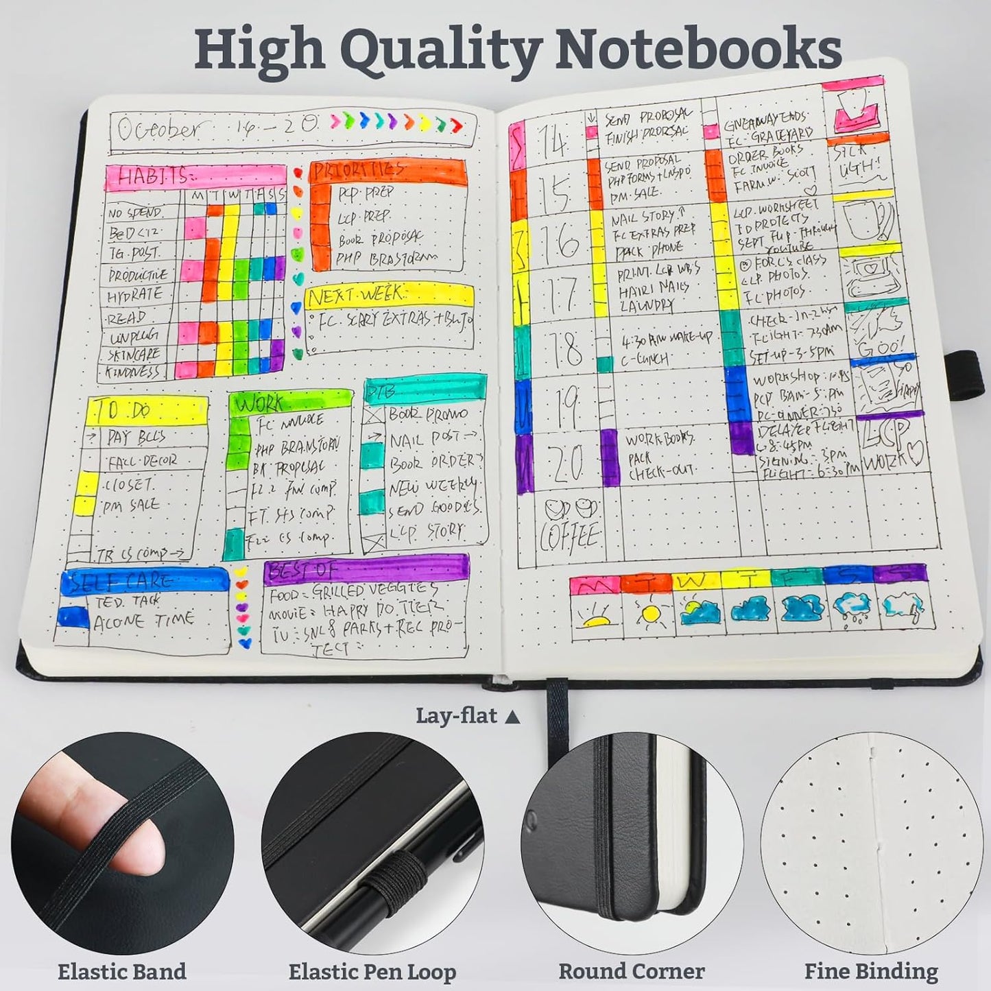 2Pack Bullet Dotted Hardcover Journal Notebook, A5 140 Pages 120Gsm Thick Paper for School,Note Taking,Work,Diary，5.7"*8.3",Brown