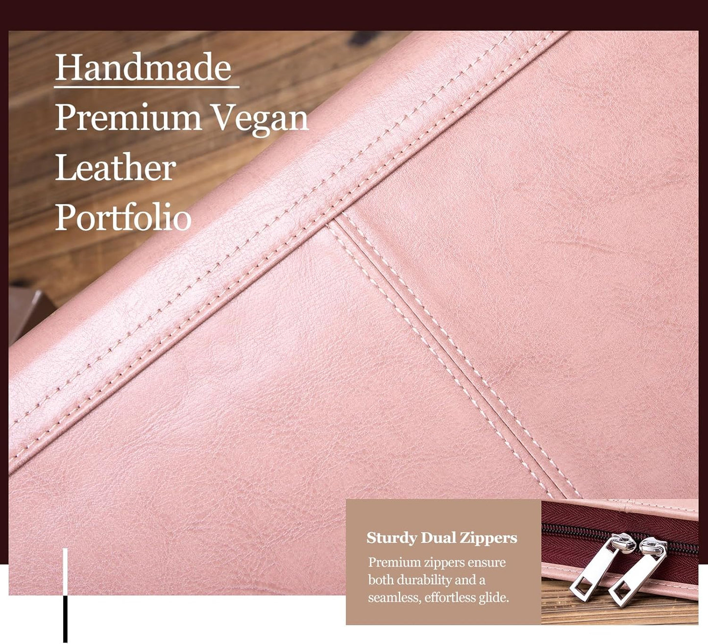 Personalized Leather Portfolio with 3 Ring Binder, Vegan Leather Padfolio Zippered, A4 Notebook Holder Customized Business Folder Organizer Gift for Women, Pink
