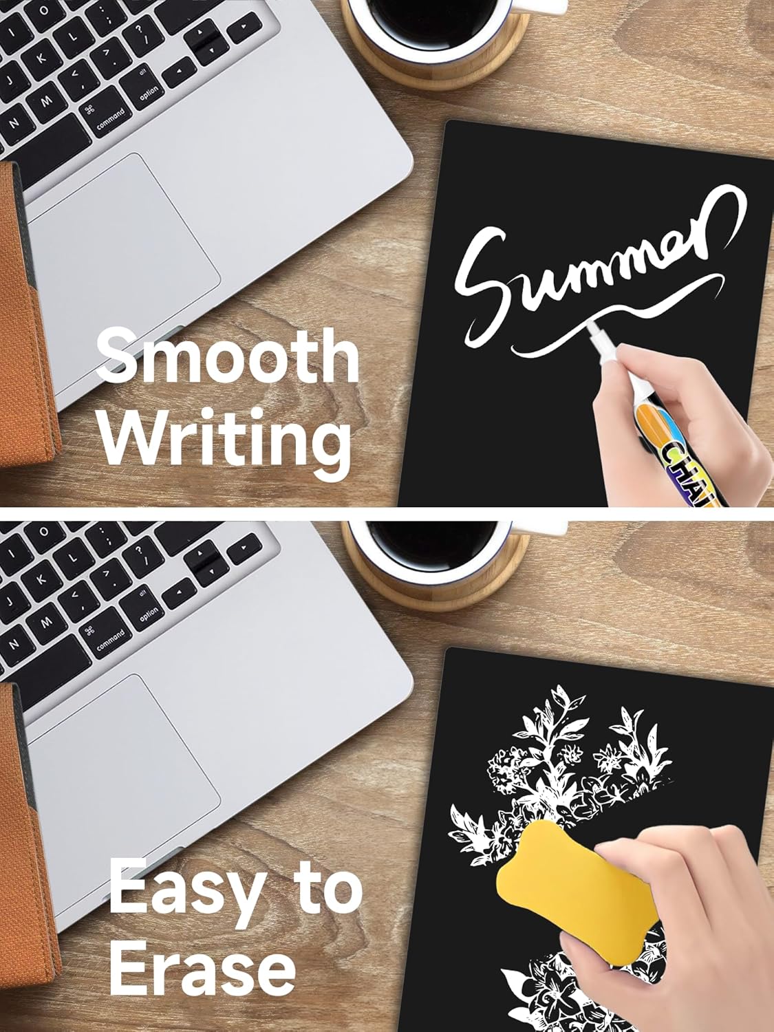 Acrylic Black Dry Erase Board with Stand - 8” x 6” Small Desktop Whiteboard with Marker, Reusable Desk Blackboard, to-Do List, Planner, Memo Clipboard, Menu Board for Office, Home, Bar