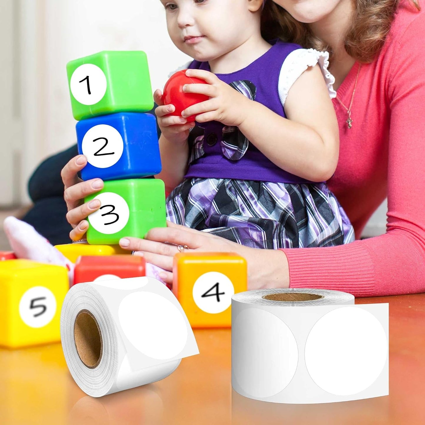 PARLAIM 2 inch Round Color-Code Dot Sticker Labels, 4 Rolls 2000 Adhesive Label Pack in Dispenser Box, White