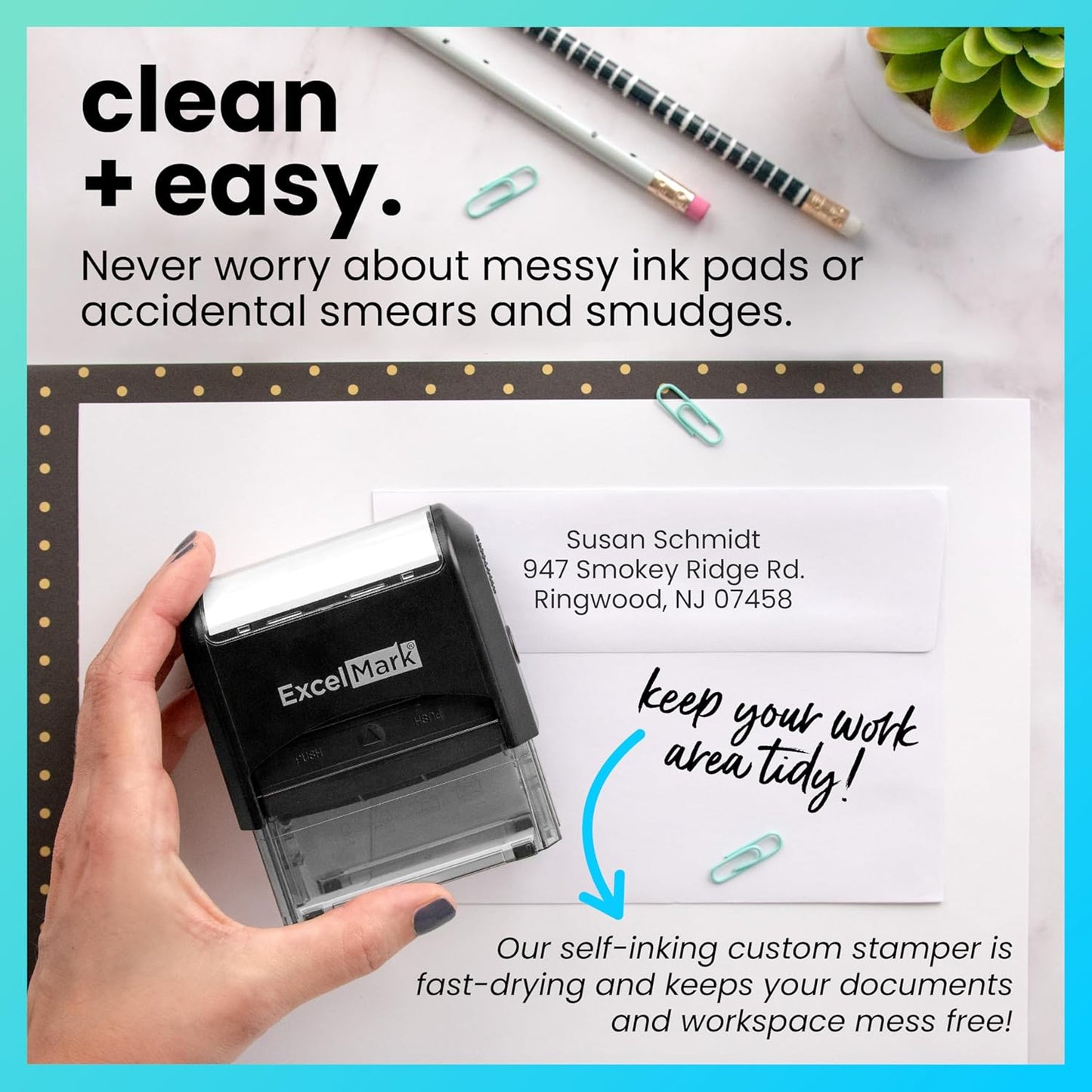 ExcelMark Custom Stamp – Clear & Crisp Impressions – Personalized Self-Inking Rubber Stamp – Use for Address Stamp and More (Extra Large)